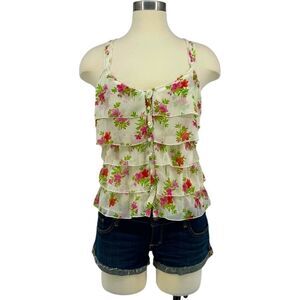 NWOT Hollister Sheer Ruffle Floral Tank Top -White